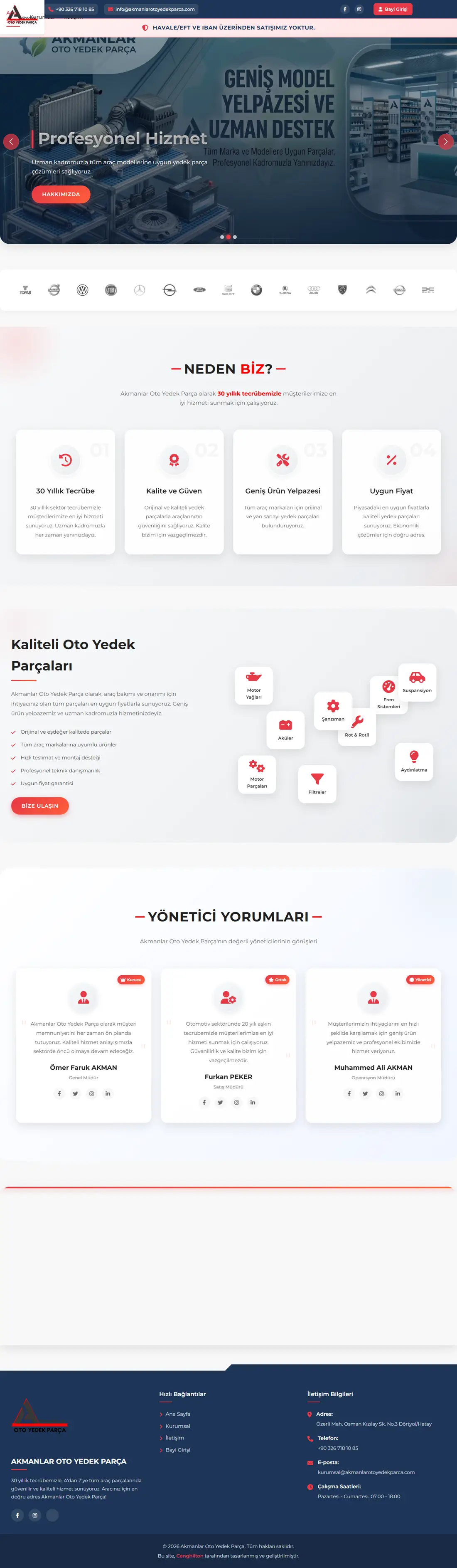 Akmanlar Oto Yedek Parça web sitesi