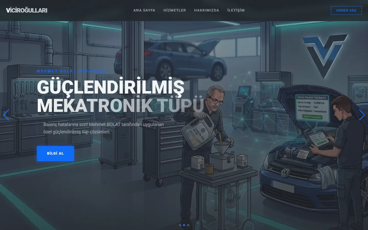 Viciroğulları web sitesinin ana sayfası