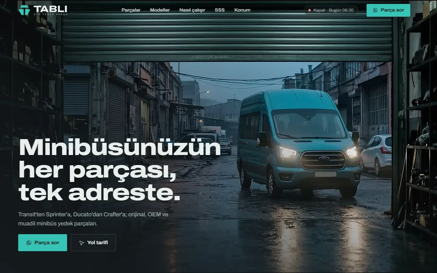 Tablı Oto Yedek Parça web sitesinin ana sayfası