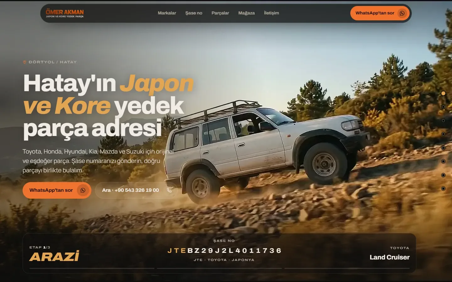 Ömer Akman Japon ve Kore Yedek Parça web sitesinin ana sayfası